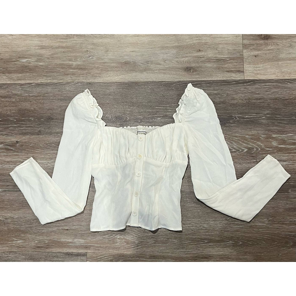 Reformation Gathered Long Sleep Square Neck Shirt Top Size 0
